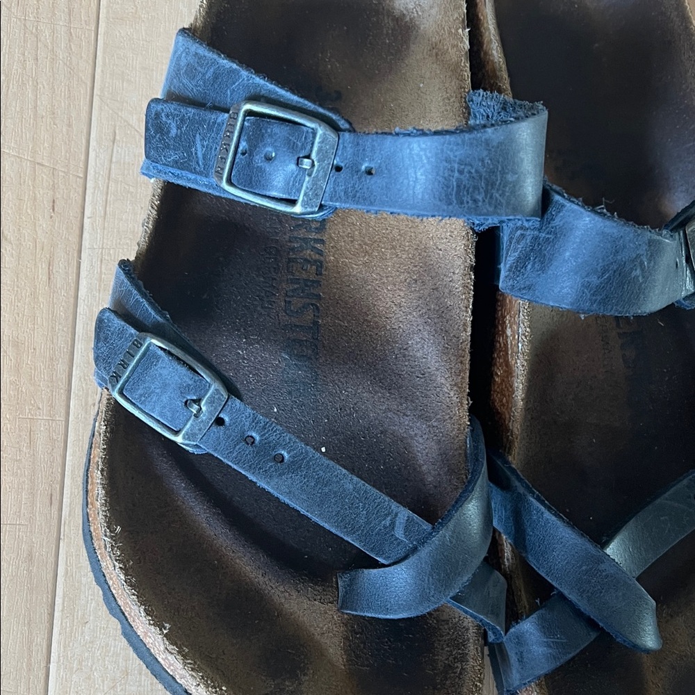 Birkenstock Navy Leather Double Strap Sandals - Picture 9 of 13